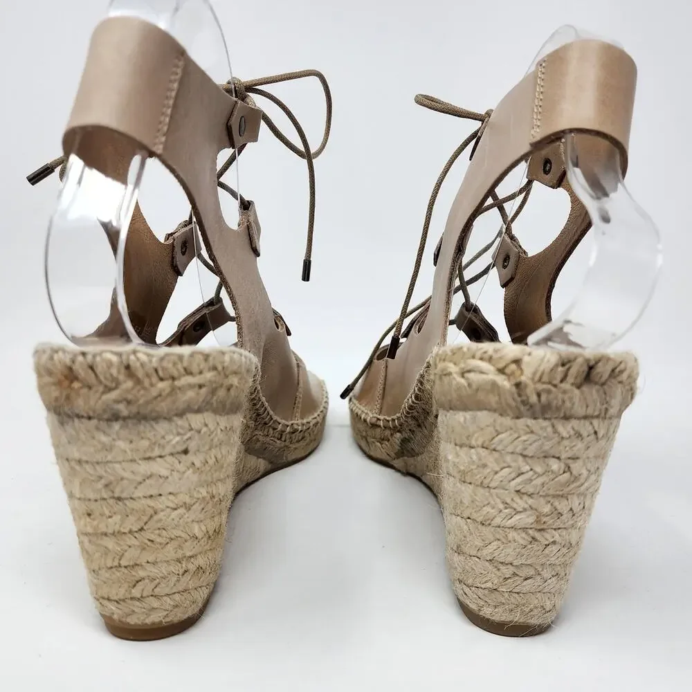 Carmen Saiz Espadrille Sandal Women 8.5M Beige Leather Strappy Jute Wedge Shoes